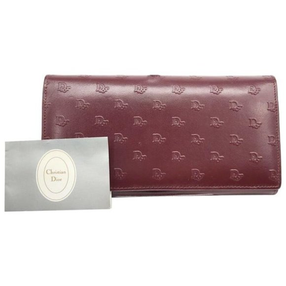 Dior Dark Red Oblique Trotter Print Logo Embossed Leather Wallet - Picture 1 of 10